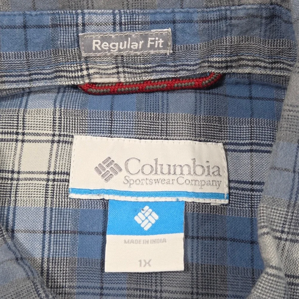 Columbia Men's 1X Regular Fit Blue Plaid Long Sleeve Button Up Shirt‎ Outdoors